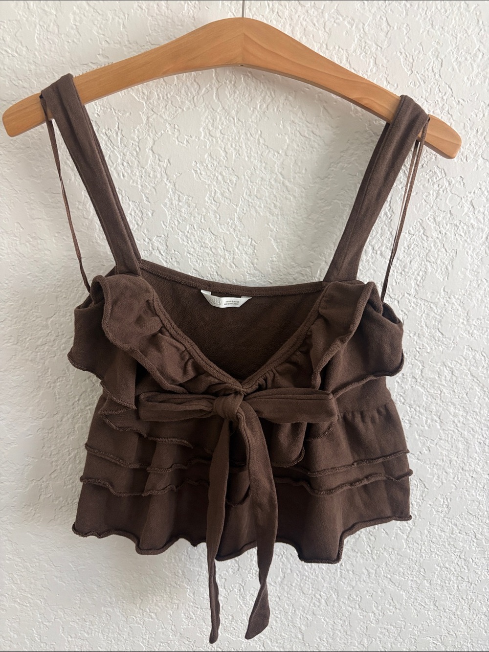 Zara Brown Ruffle Tie-Front Crop Camisole
